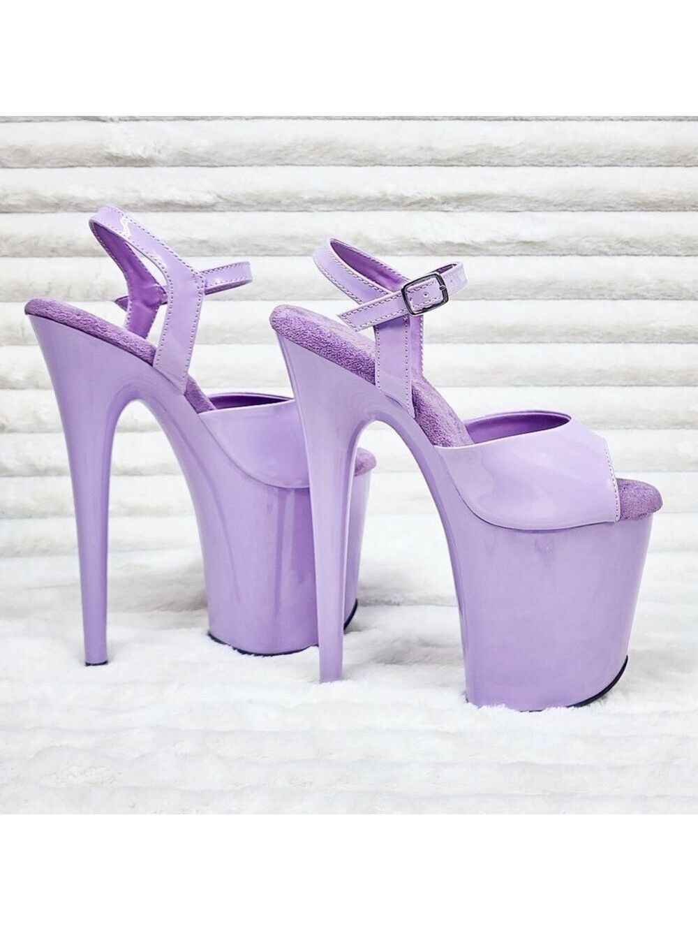 809 Lavender Lilac Patent Ankle Strap Platform 8" High Heel Sandals - Picture 2 of 10